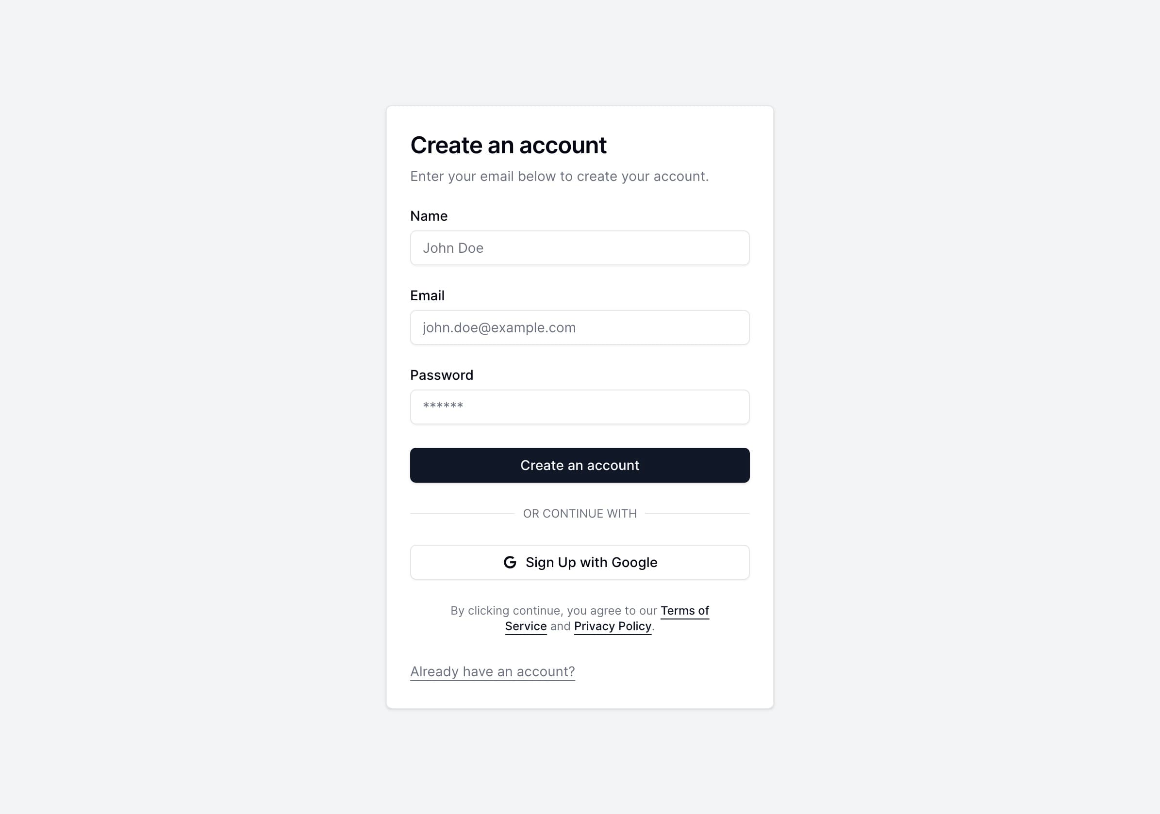 Sign Up screenshot